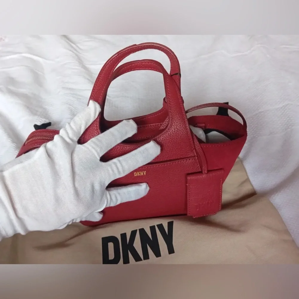 DKNY Carnelian Red Leather‎ Suede Satchel Crossbody Bag KZD13S83 New